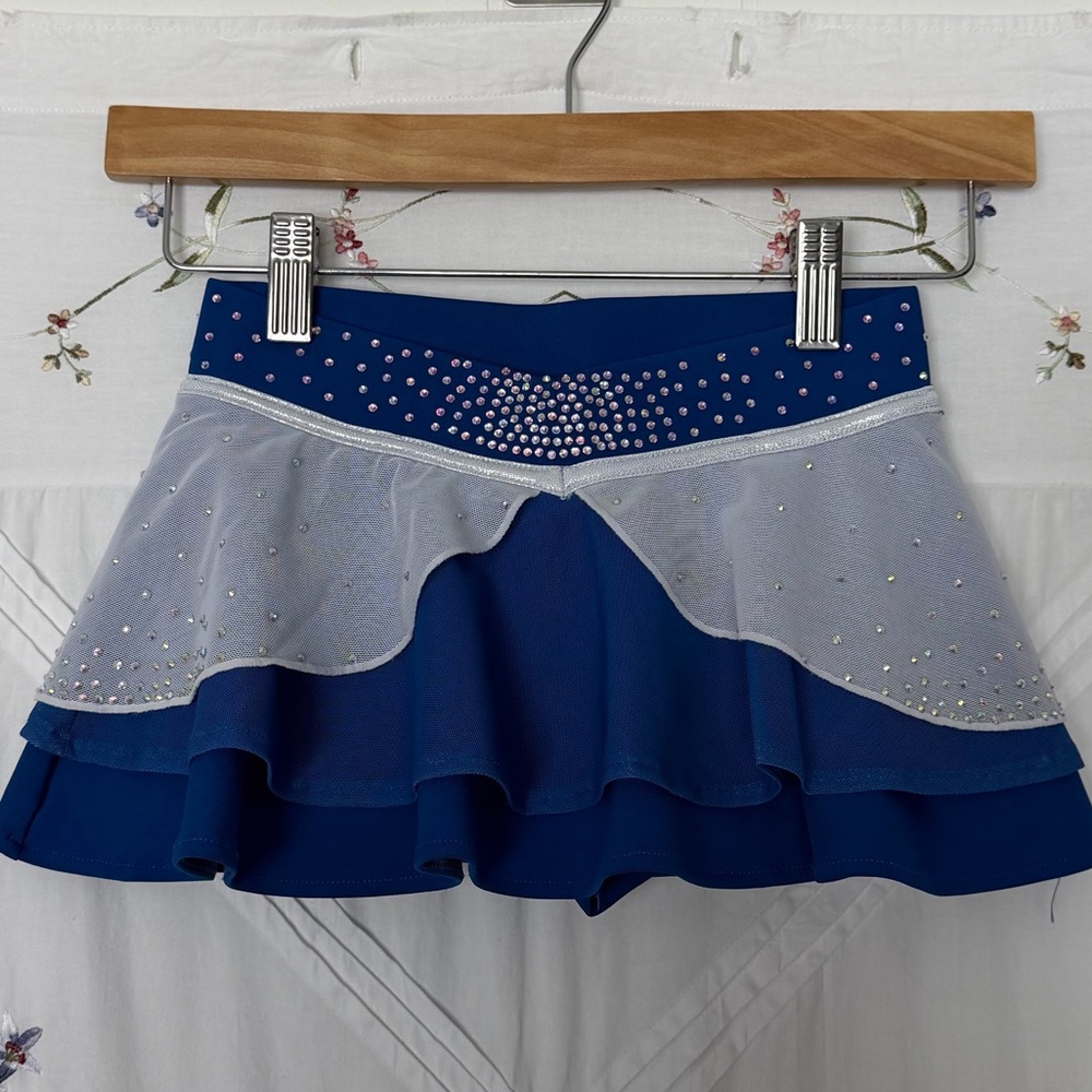 Blue and White Embellished Girls Uniform Skirt for Cheer or Figure Skating